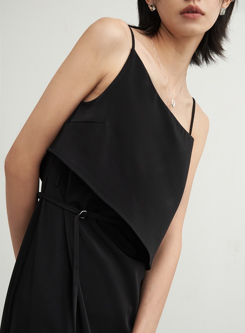 光澤細肩帶綁帶BRA洋裝